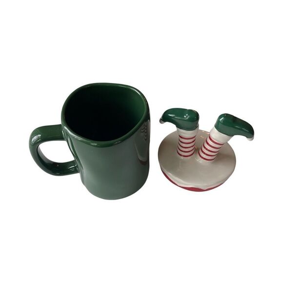 Rae Dunn Christmas SANTA'S ELF Mug with Figural Topper Lid Green Ceramic NIP - Picture 11 of 13